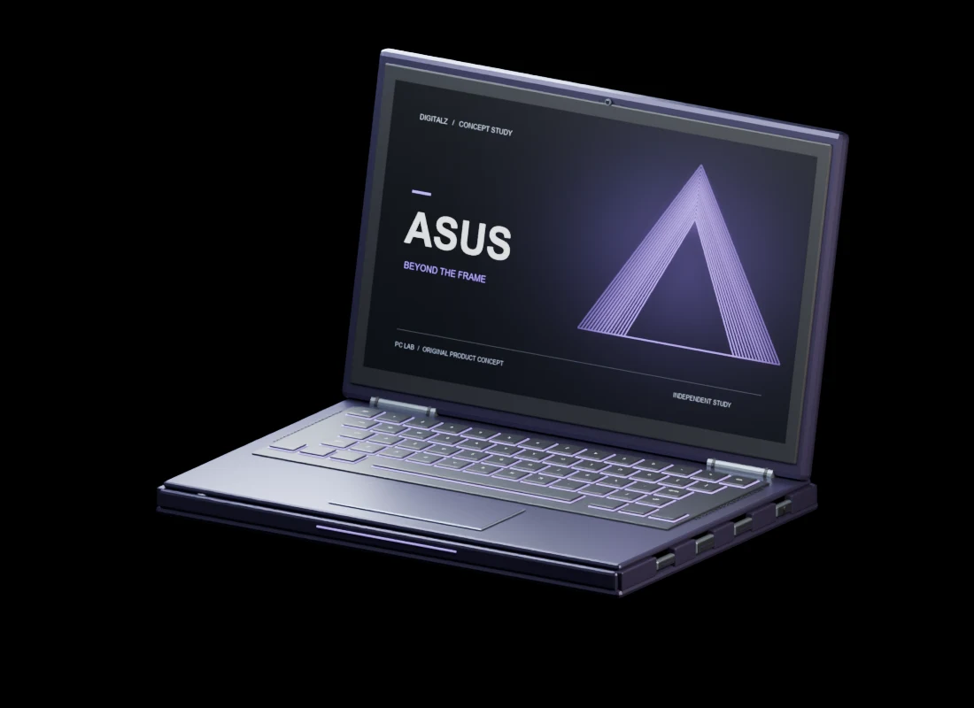 Propuesta independiente para ASUS: laptop Digitalz con pantalla prisma violeta.